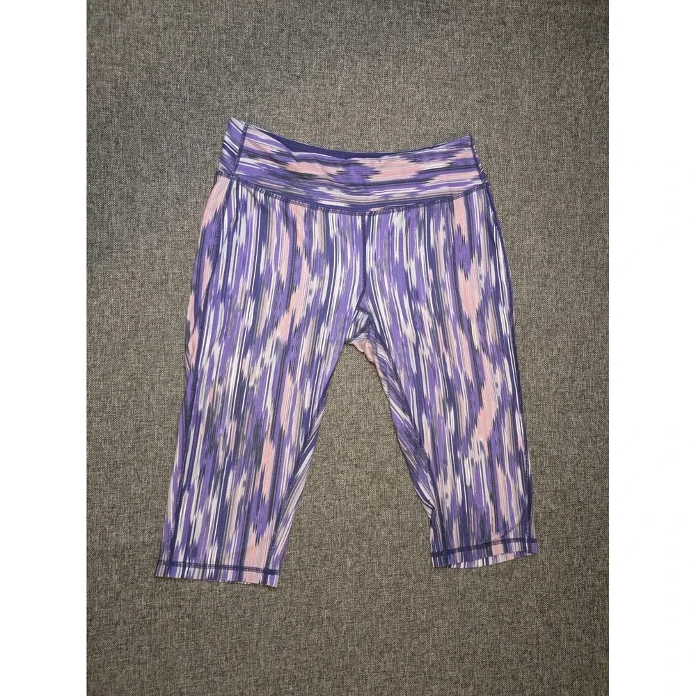 Prana Leggings Women Large Purple  Geometric Yoga Gym Workout Cropped Capri